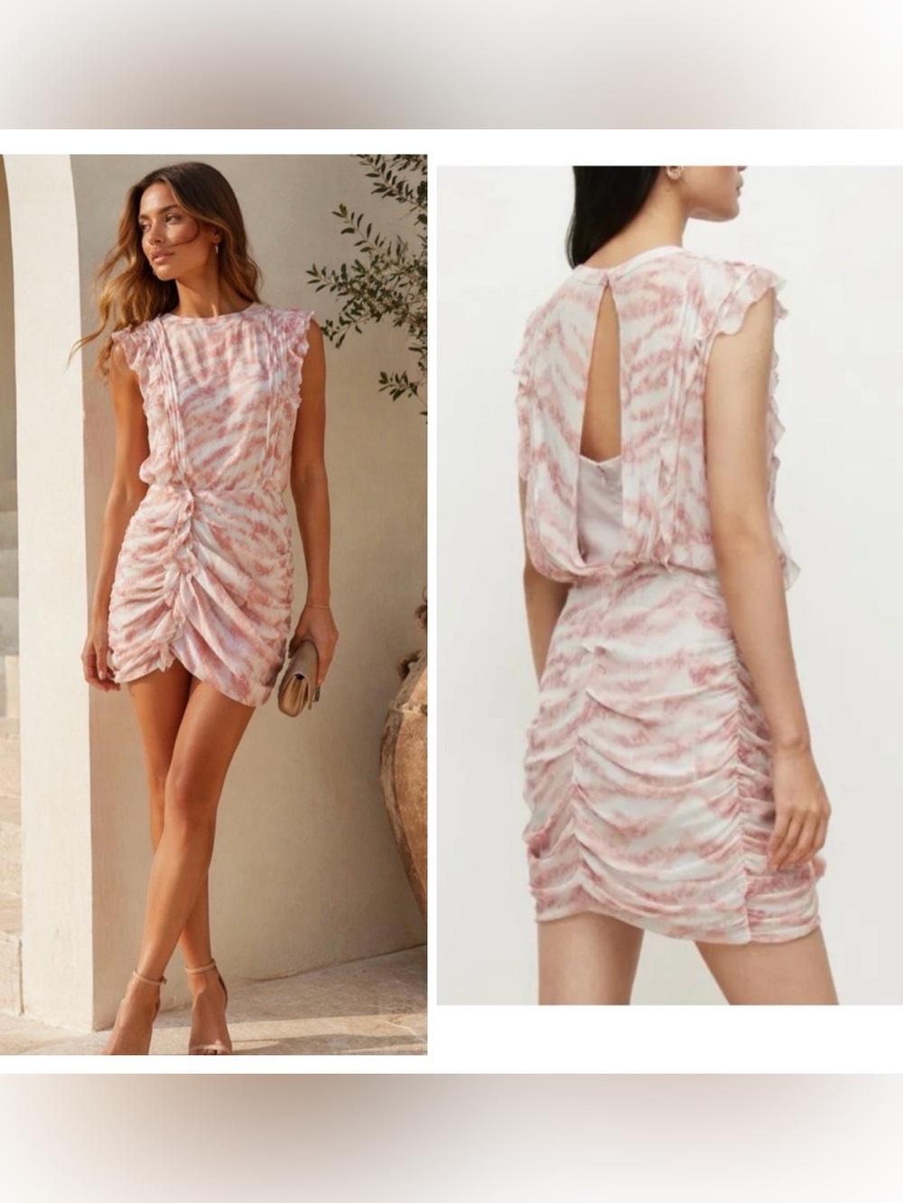 NWT AllSaints Hali Areias Pink Ruched Mini Dress 6